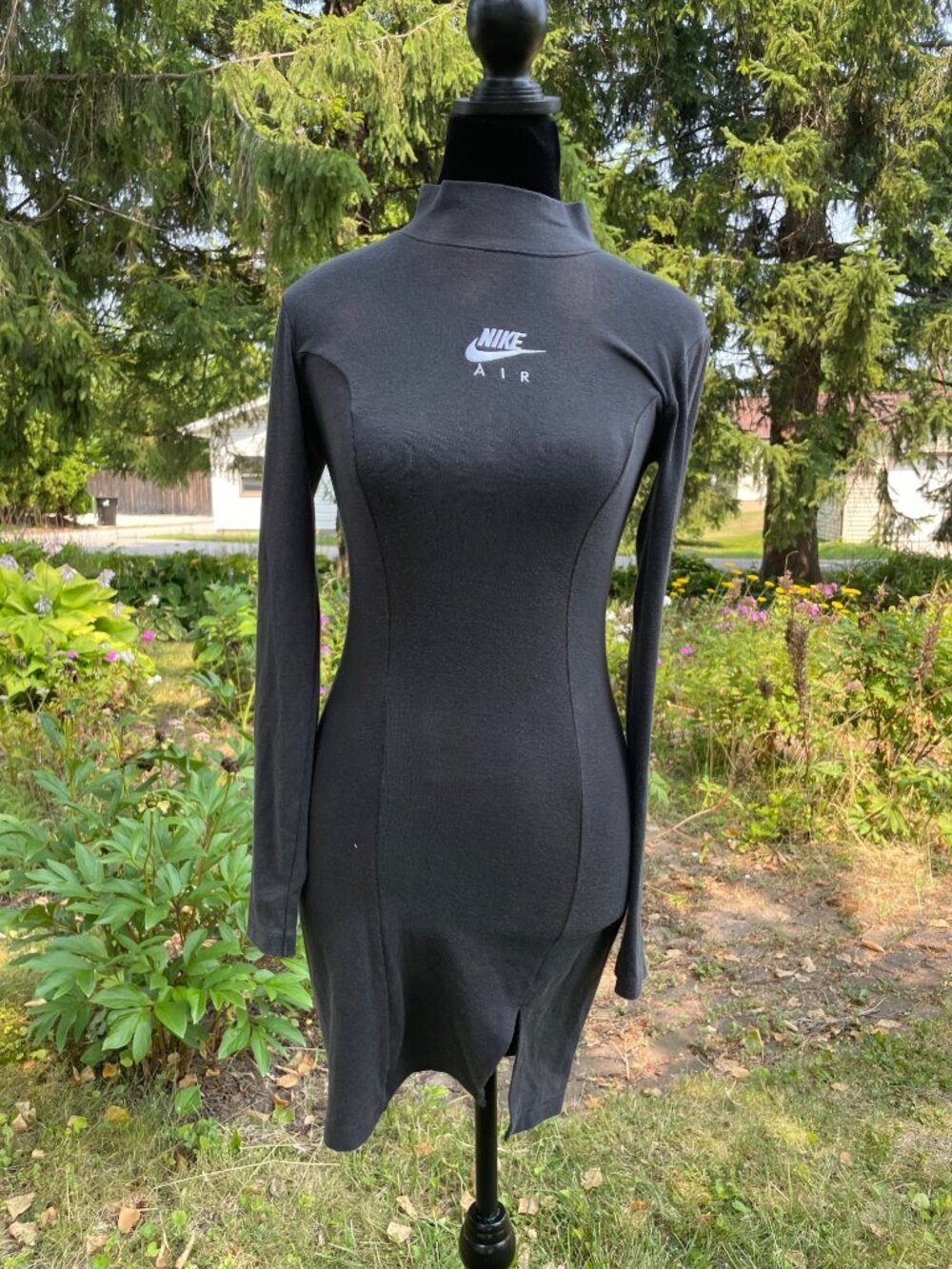 Vintage Y2K Style Nike Air Mini Dress Bodycon Long Sleeve Black Knit Stretch XS